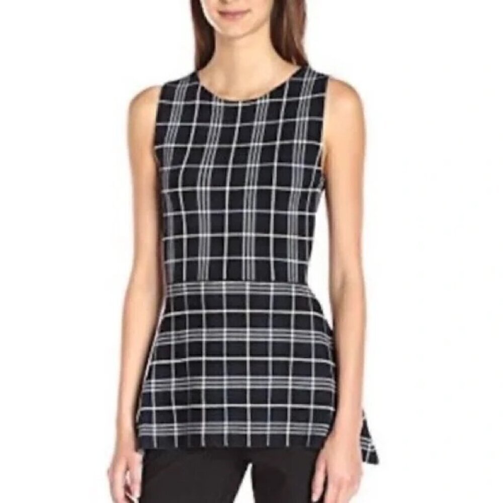 Theory Kalora Lustrate Plaid Peplum Sleeveless Top